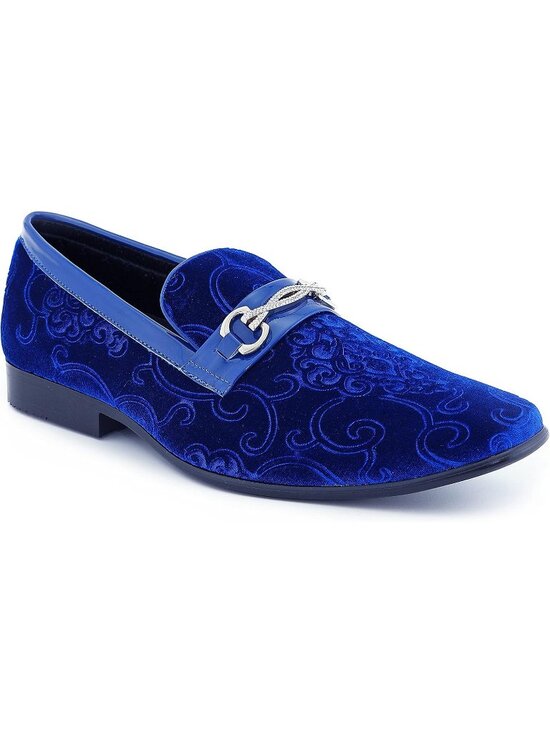 Amali Men\'s Royal Paisley Embossed Velvet Loafer Satin Trim Slip On Tuxedo Shoes